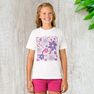 Camiseta Patrón floral vibrante Flores azul rosado púrpura