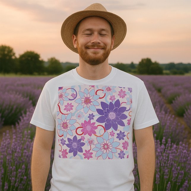 Camiseta Patrón floral vibrante Flores azul rosado púrpura (Subido por el creador)