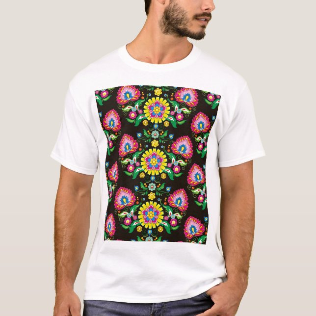 Camiseta Patrón folclórico: azulejos retro coloridos (Anverso)