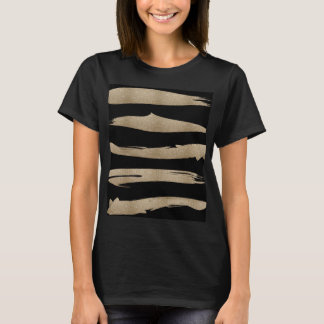 Camiseta patrón geométrico preppy franjas de negro y oro