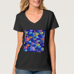 Camiseta Patrón gráfico de peces colorido Blue Aqua Naranja