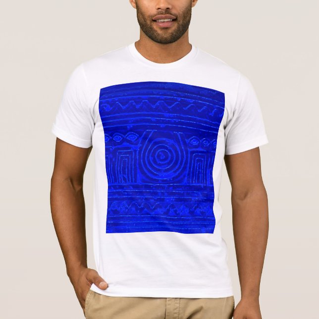 Camiseta Patrón mesopotamiano sumeriano antiguo azul (Anverso)