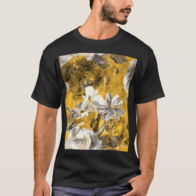 Camiseta Patrón Monocromo de acuarela floral (Anverso)