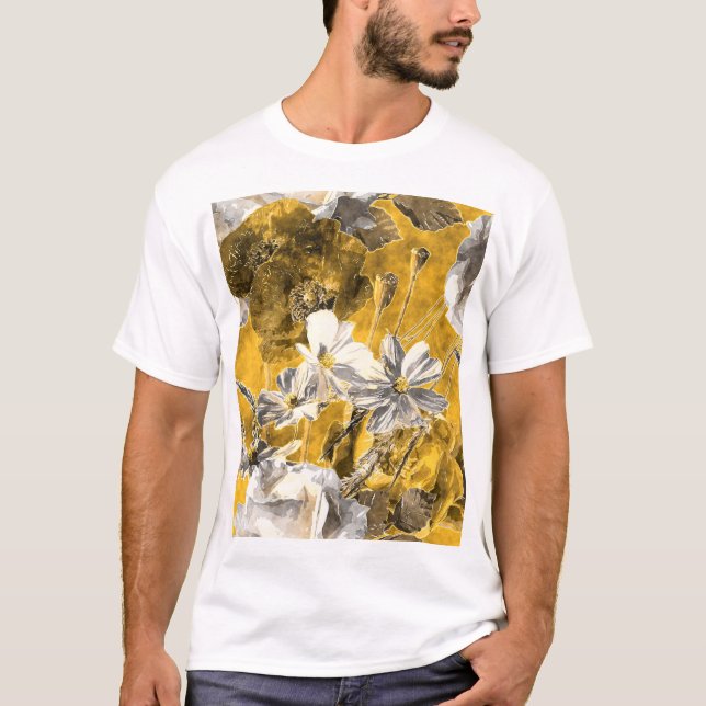 Camiseta Patrón Monocromo de acuarela floral (Anverso)