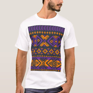 Camiseta patrón naranja, violeta, tribal geométrico sin cos