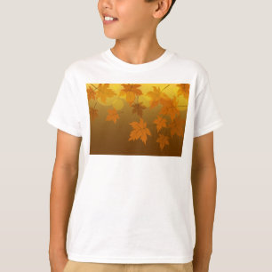Camiseta Patrón otoñal con hojas de arce en caída y bokeh