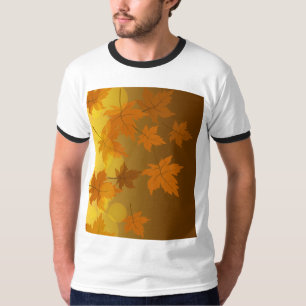 Camiseta Patrón otoñal con hojas de arce en caída y bokeh