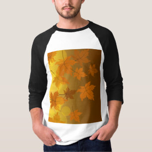 Camiseta Patrón otoñal con hojas de arce en caída y bokeh