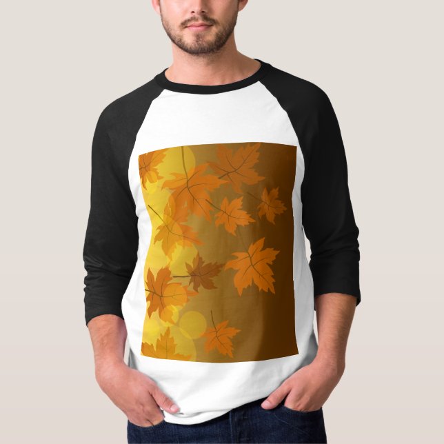 Camiseta Patrón otoñal con hojas de arce en caída y bokeh (Anverso)