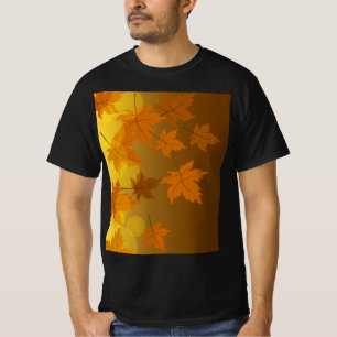 Camiseta Patrón otoñal con hojas de arce en caída y bokeh