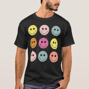 Camiseta Patrón retro feliz de la cara verificada para las