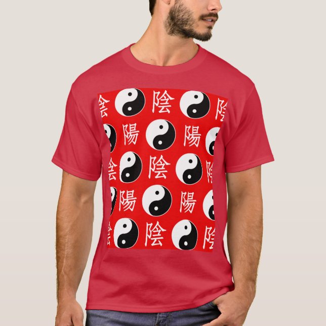 Camiseta Patrón rojo chino de Yin Yang (Anverso)