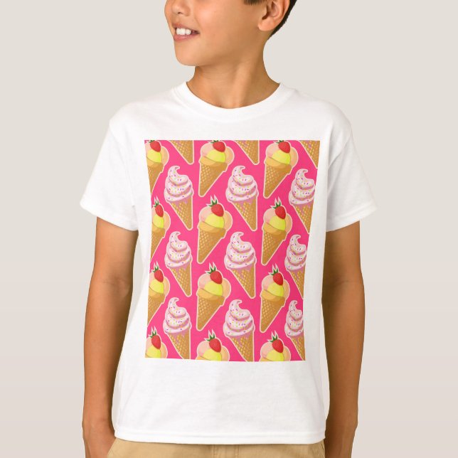 Camiseta Patrón rosa de Kawaii con barra de helados de fres (Anverso)