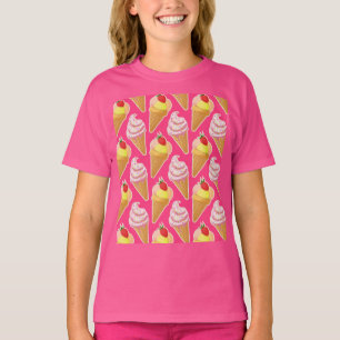 Camiseta Patrón rosa de Kawaii con helado de fresa