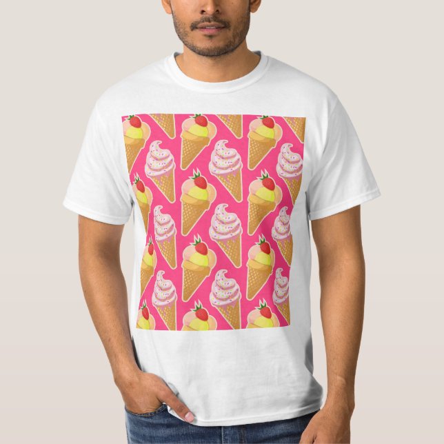 Camiseta Patrón rosa de Kawaii con helado de fresa (Anverso)
