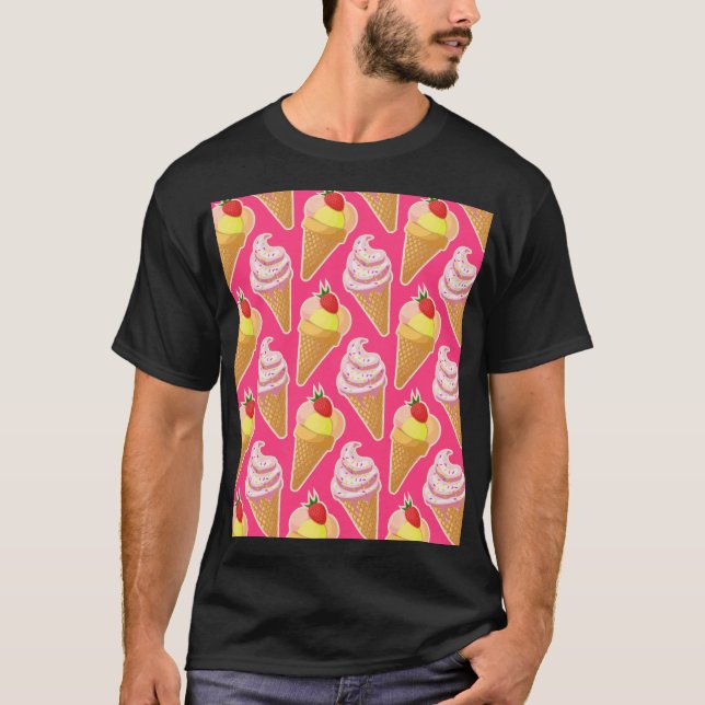 Camiseta Patrón rosa de Kawaii con helado de fresa (Anverso)