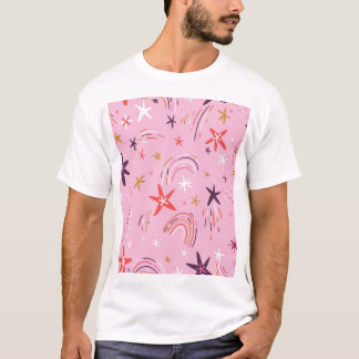 Camiseta Patrón rosa de las arboladas de lluvia de las cues