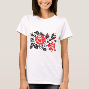 Camiseta Patrón ruso de puntos cruzados de Rosa rojo y negr