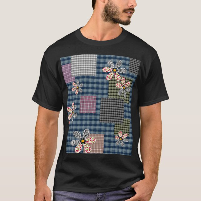 Camiseta Patrón rústico retro de patchwork multicolor (Anverso)