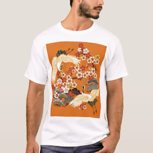 Camiseta Patrón Sakura de grullas florales coloridas