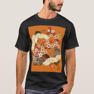 Camiseta Patrón Sakura de grullas florales coloridas