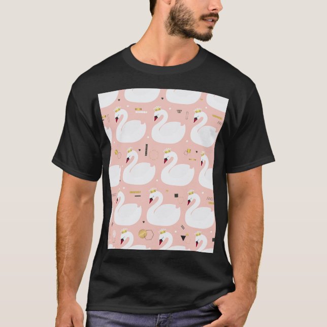 Camiseta Patrón sin foco con cisnes blancos. (Anverso)
