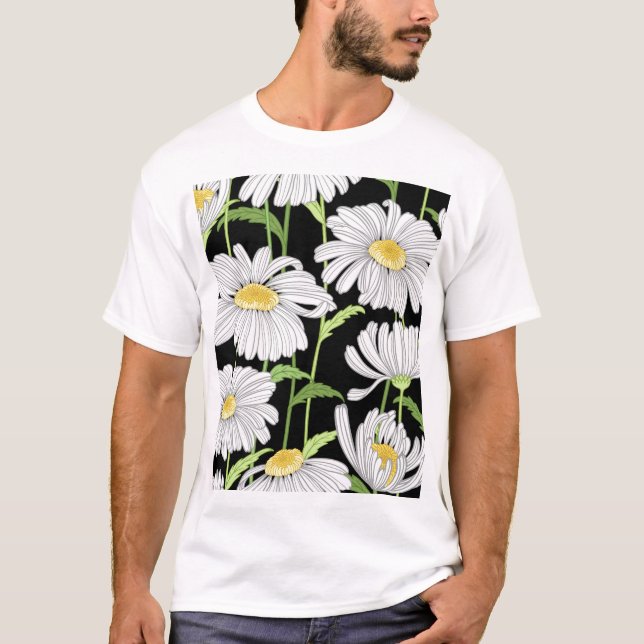 Camiseta Patrón sin foco con flores de verano. (Anverso)