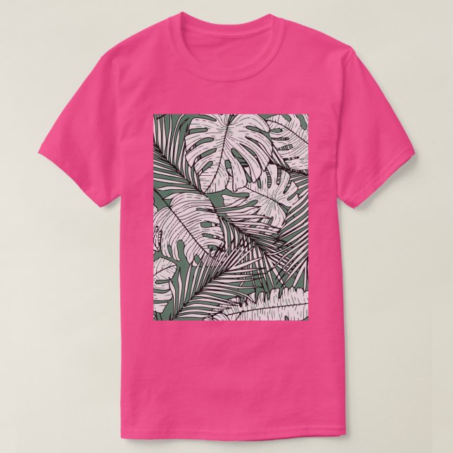 Camiseta Patrón sin foco con hojas de línea monstera (Diseño del anverso)