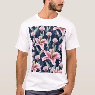 Camiseta Patrón sin foco de flor rosa Lilly.