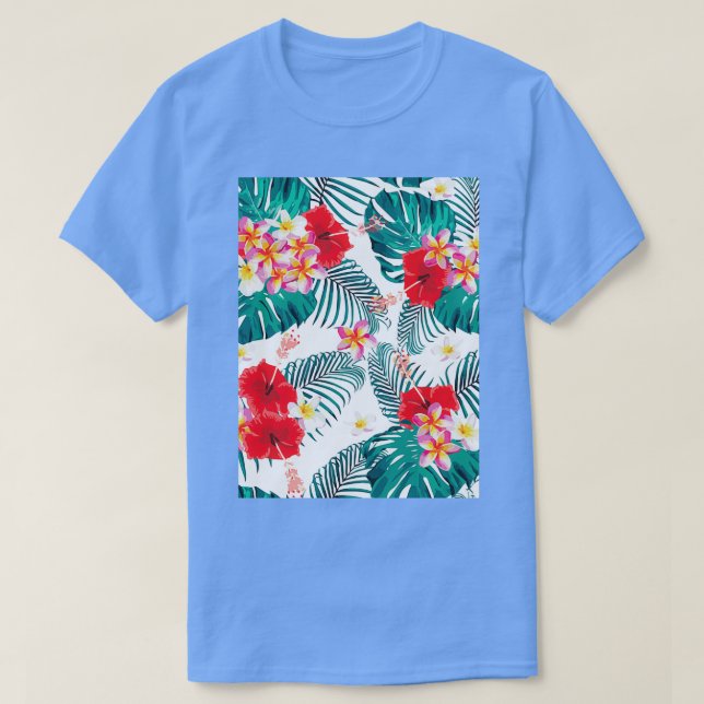 Camiseta Patrón sin foco de montura floral frangipani hibis (Diseño del anverso)