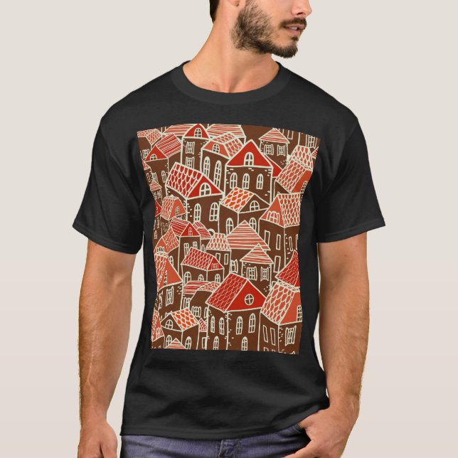 Camiseta Patrón sin problemas de los edificios de la ciudad (Anverso)
