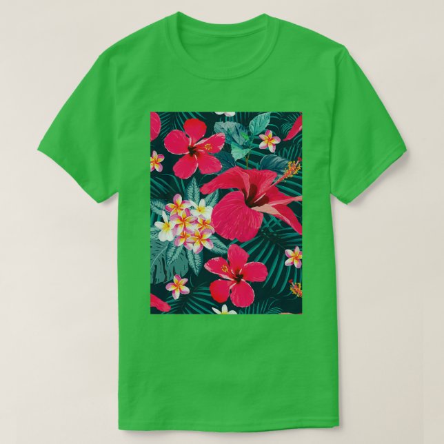 Camiseta Patrón sin soldadura hibiscus frangipani flor a (Diseño del anverso)