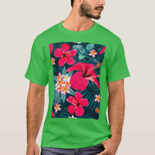 Camiseta Patrón sin soldadura hibiscus frangipani flor a