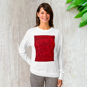 Camiseta Patrón tecnológico de placa de circuito rojo retro