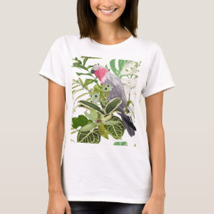 Camiseta Patrón tropical exótico con loro y flores