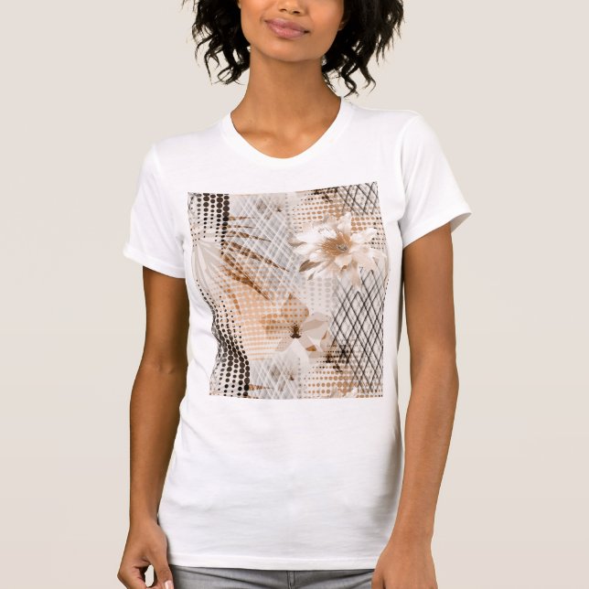 Camiseta Patrón tropical gris, beige. (Anverso)