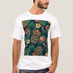 Camiseta Patrón tropical hawaiano de la máscara tiki