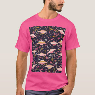 Camiseta Patrón Ufo Rosa Con Estrellas Y Cristales