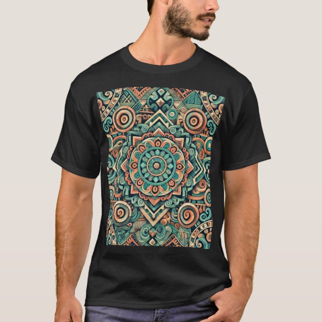 Camiseta Patrón Verde azulado y terracota de inspiración az (Anverso)