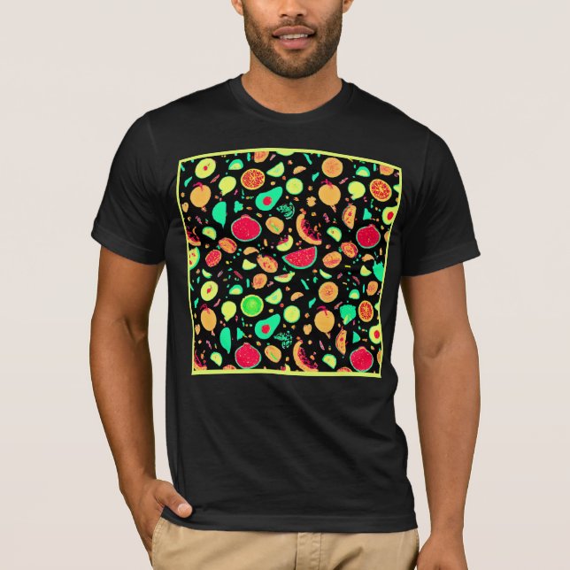Camiseta Patrón vibrante de frutas de neón (Anverso)