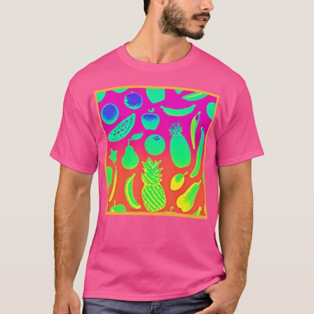 Camiseta Patrón vibrante de frutas de neón (Anverso)