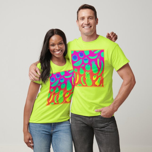 Camiseta Patrón vibrante de frutas de neón (Unisexo)