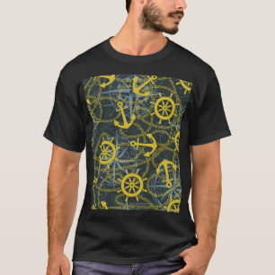 Camiseta Patrón vintage náutico, ancla y mapa.