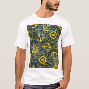 Camiseta Patrón vintage náutico, ancla y mapa.
