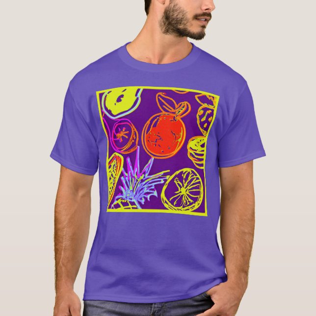 Camiseta Patrones de frutas tropicales de neón (Anverso)