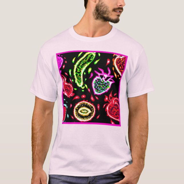 Camiseta Patrones de frutas tropicales de neón Art. Comprar (Anverso)