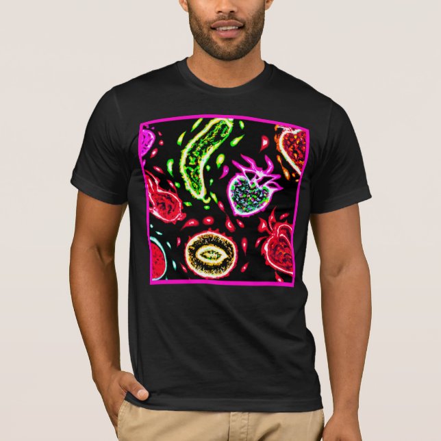 Camiseta Patrones de frutas tropicales de neón Art. Comprar (Anverso)