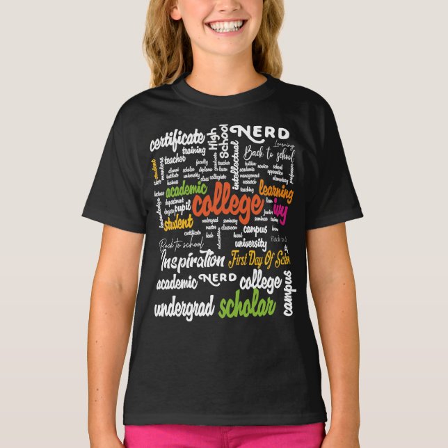Camiseta Patrones de nube de Word de educación superior (Anverso)
