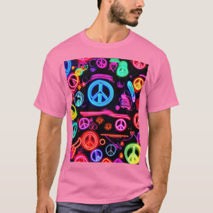 Camiseta Patrones de Símbolo de Paz de Neón