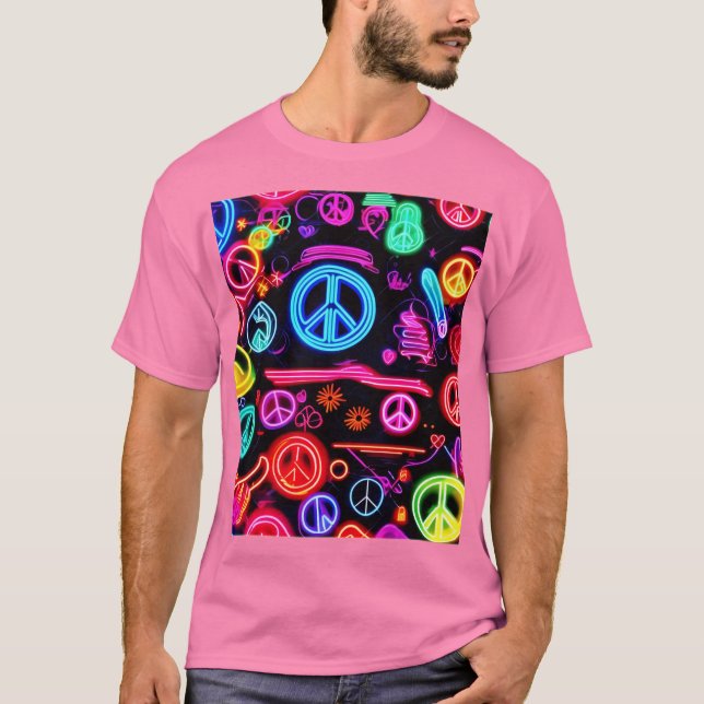 Camiseta Patrones de Símbolo de Paz de Neón (Anverso)